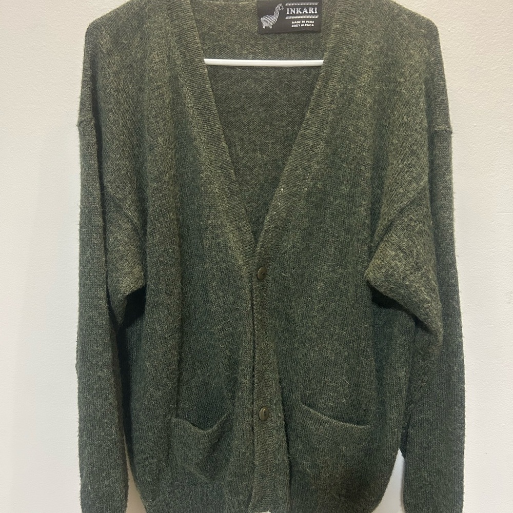 Peruvian Baby alpaca Women's Green Cardigan Sweater 0149 - Picture 1 of 9